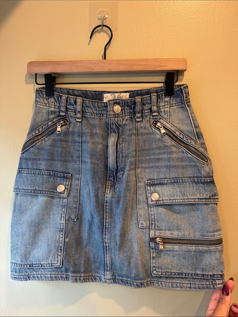 We The Free Light Blue Denim Cargo Mini Skirt